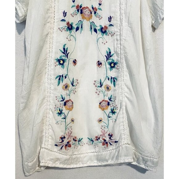 Umgee Dress Womens Medium White Boho Floral Embroidered Tunic Cottagecore Flirty - Picture 4 of 7